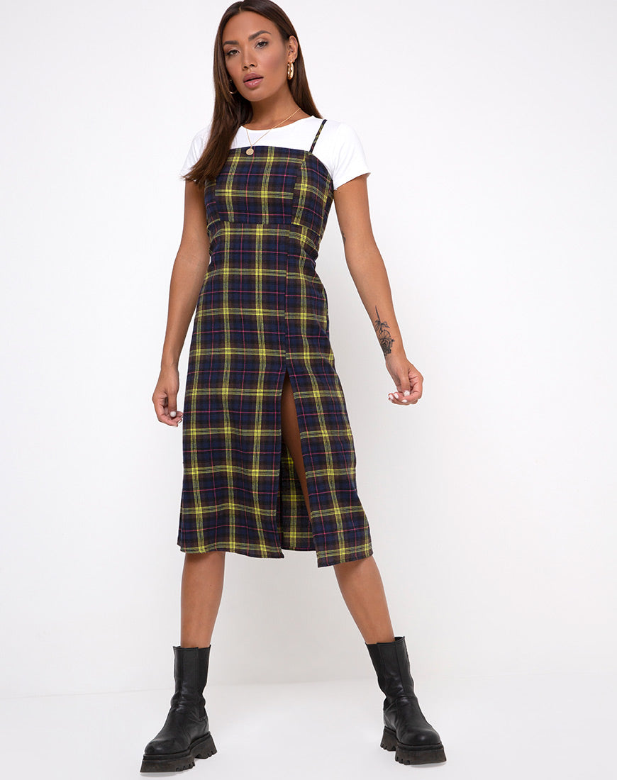 Kaoya Dress in Plaid Brown Yellow Check (Robe Kaoya à carreaux)