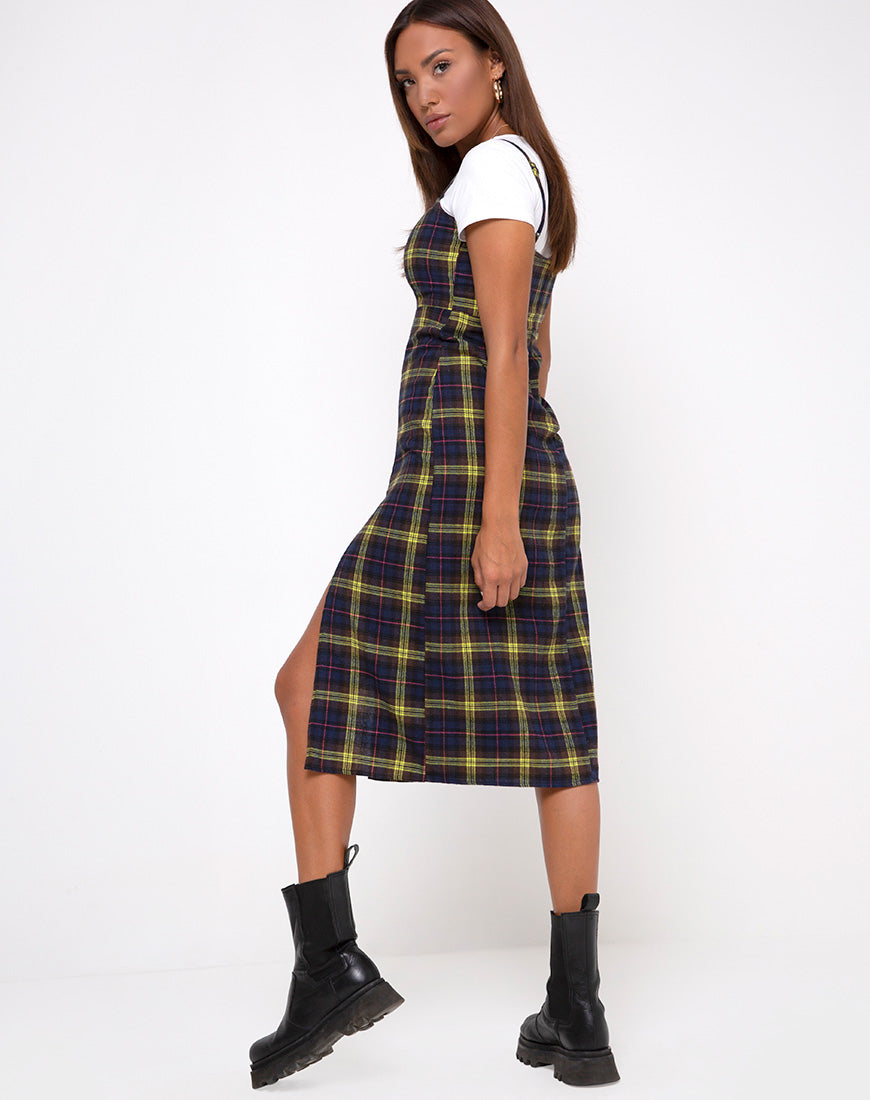 Kaoya Dress in Plaid Brown Yellow Check (Robe Kaoya à carreaux)