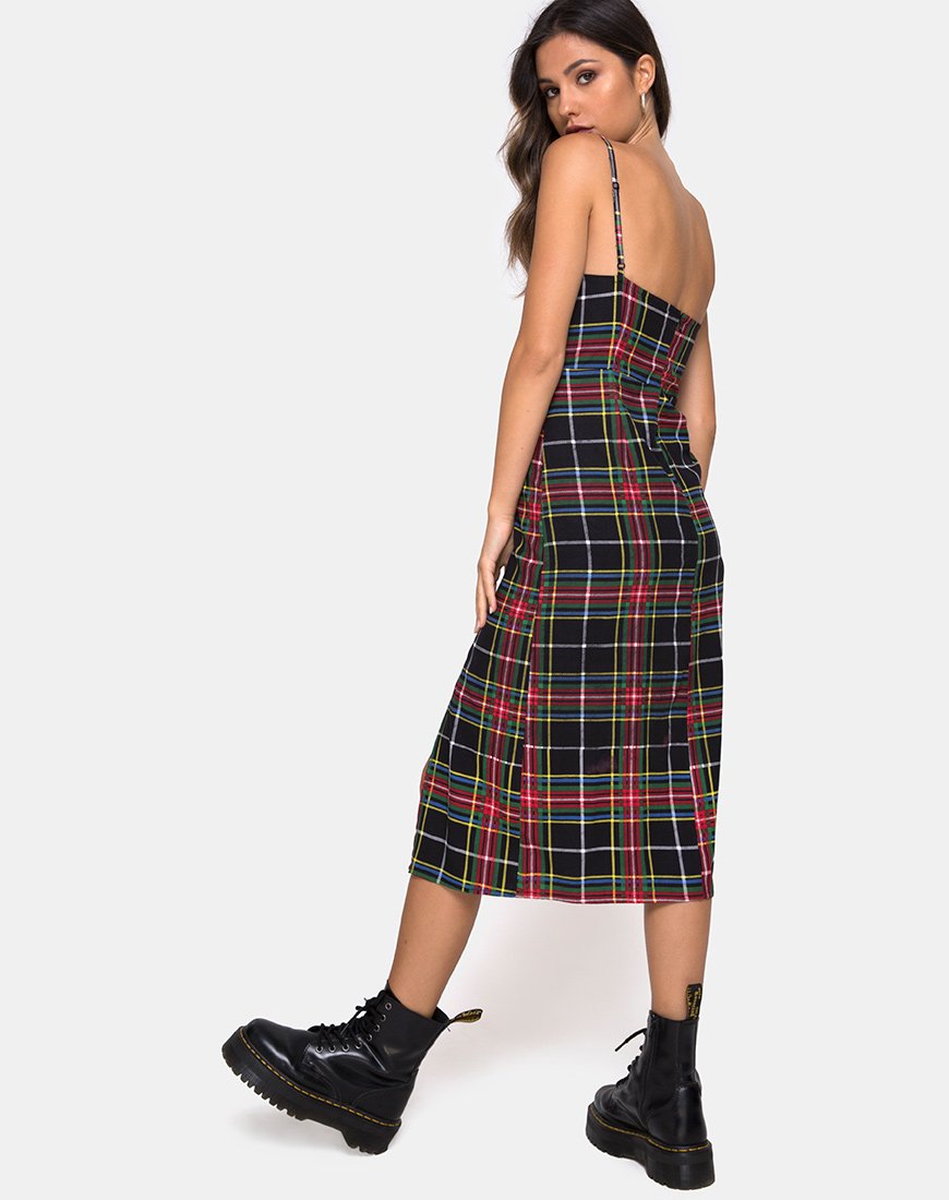 Kaoya Dress in Plaid Red Green Yellow Black (Robe Kaoya en tissu à carreaux rouge, vert et jaune)