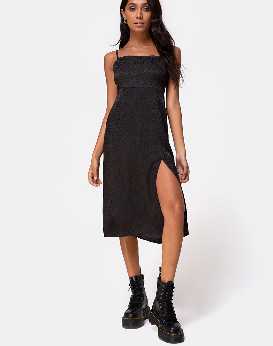 Image de Kaoya Midi Dress in Satin Cheetah Black