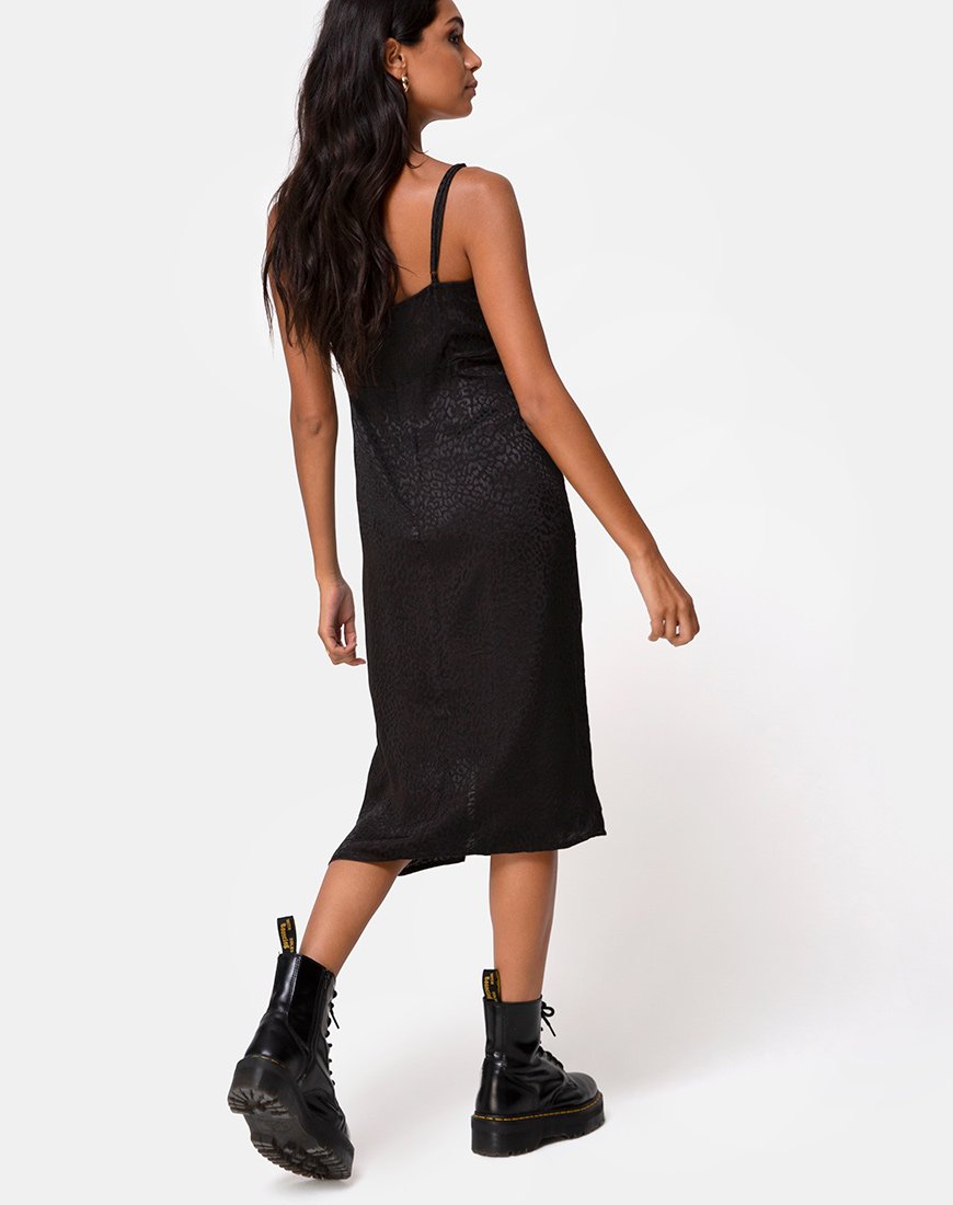 Image de Kaoya Midi Dress in Satin Cheetah Black