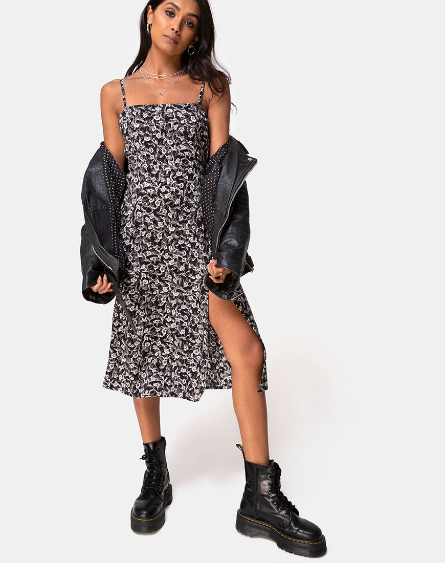 Kaoya Midi Dress in Wild Tulip Black (Robe midi en tulipe sauvage)