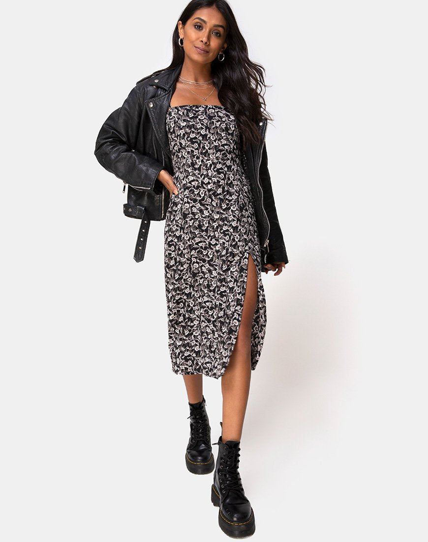 Kaoya Midi Dress in Wild Tulip Black (Robe midi en tulipe sauvage)
