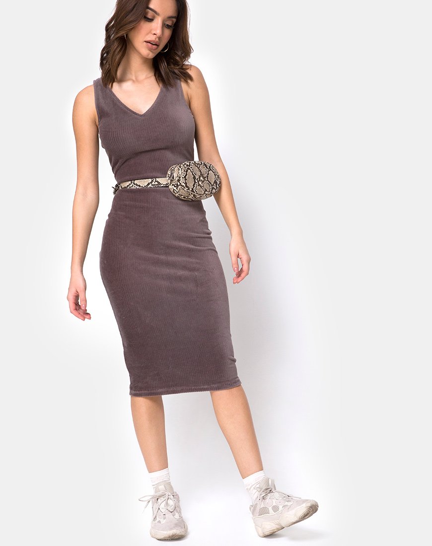 Image of Kardie Bodycon Dress in Mocha Velvet Rib
