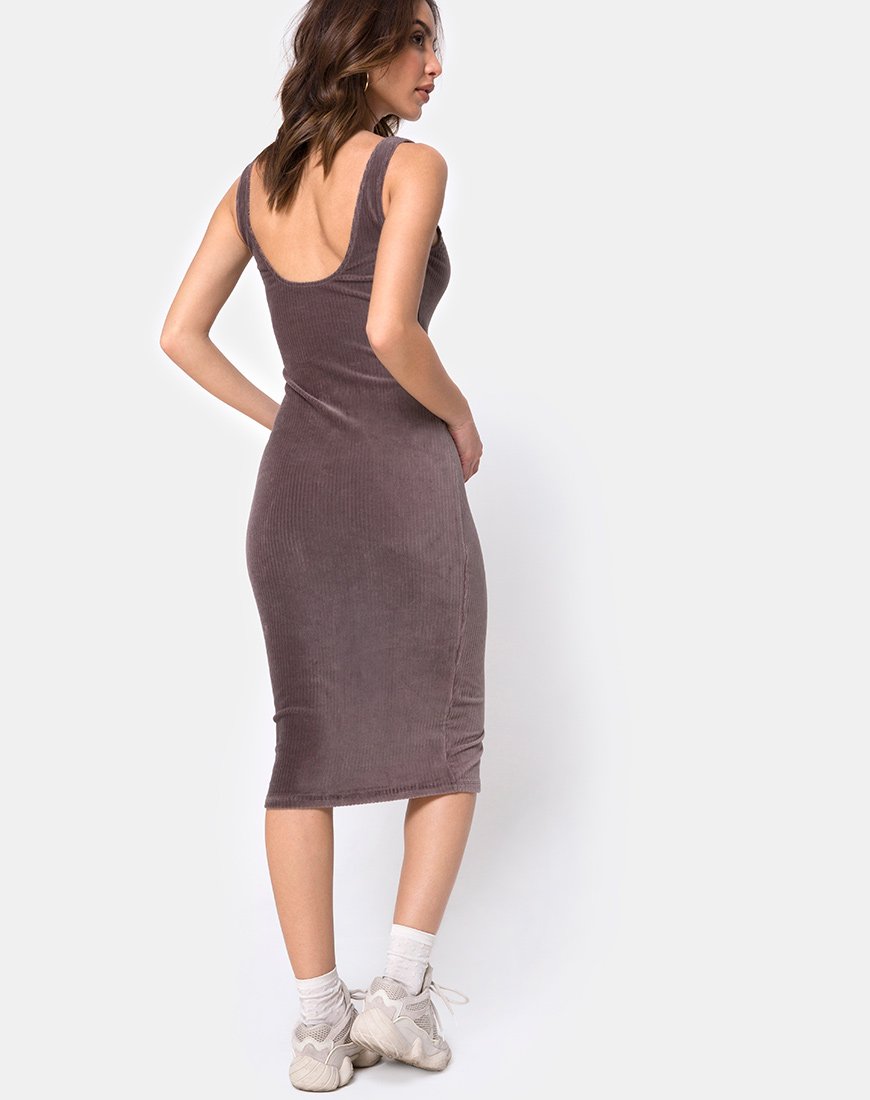 Image of Kardie Bodycon Dress in Mocha Velvet Rib