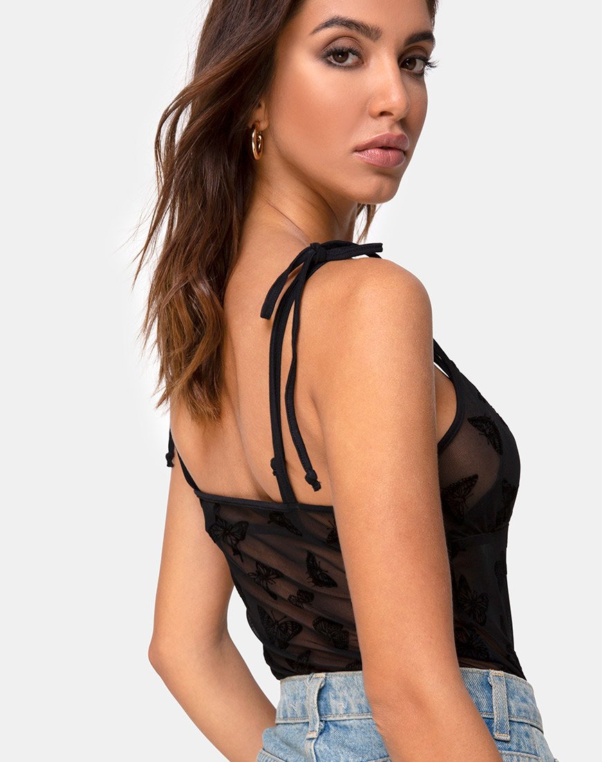 Image de Karmin Bodice in Mesh Black Butterfly Flock