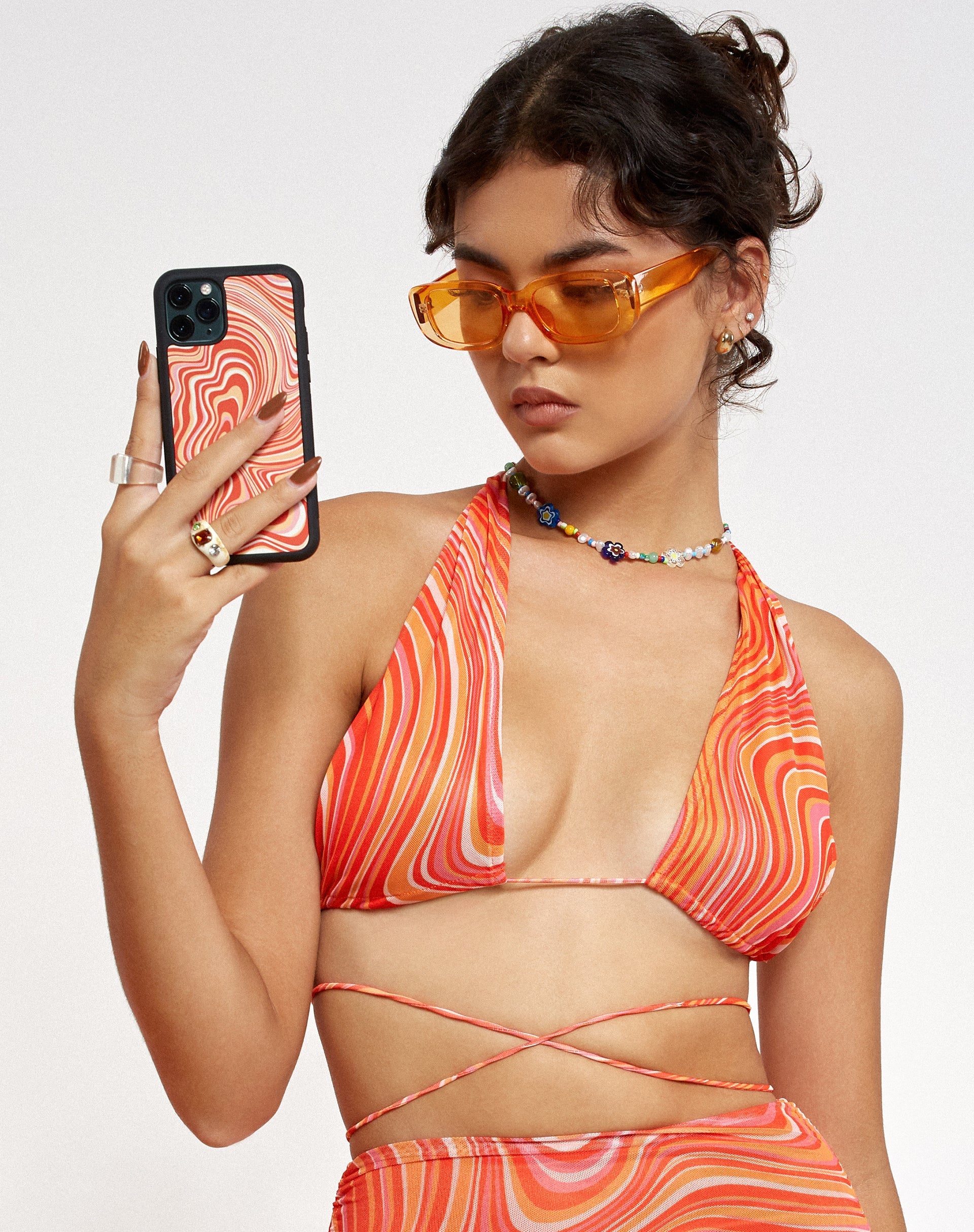 Image de Motel X Barbara Kristoffersen Katara Crop Top in 70s Ripple Tangerine
