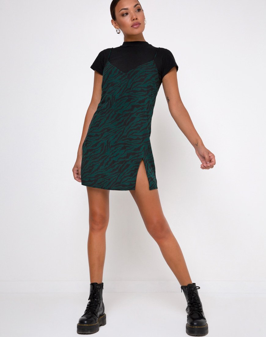 Image of Katya Mini Dress in 90s Zebra Forest Green