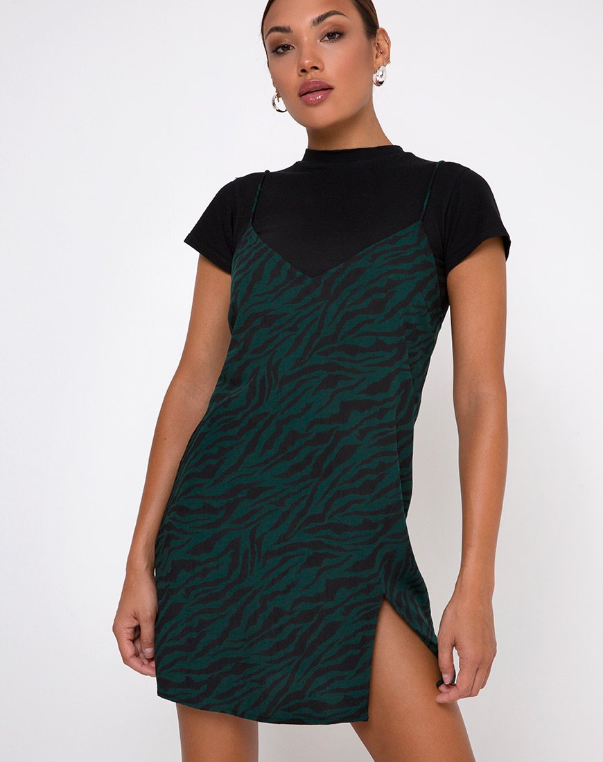Mini robe Katya en vert forêt zébré des années 90