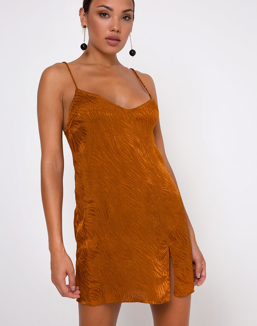 Mini robe Katya en satin zébré Golden Coral