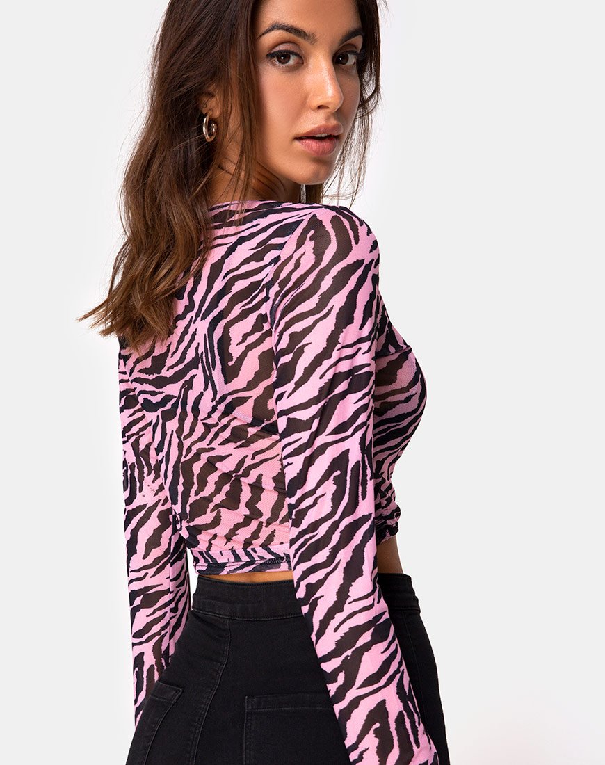 Image of Kayak Wrap Top in Blush Zebra Mesh