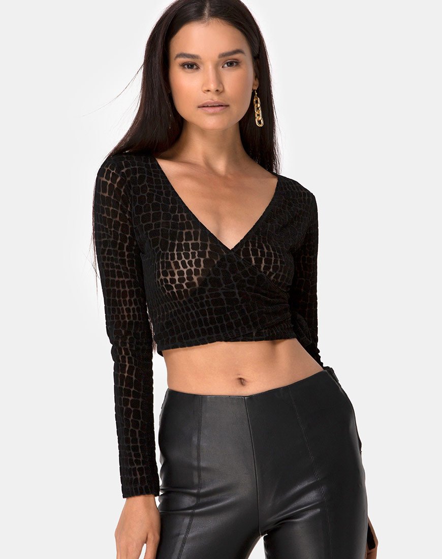 Top enveloppant Kayak en croc floqué noir