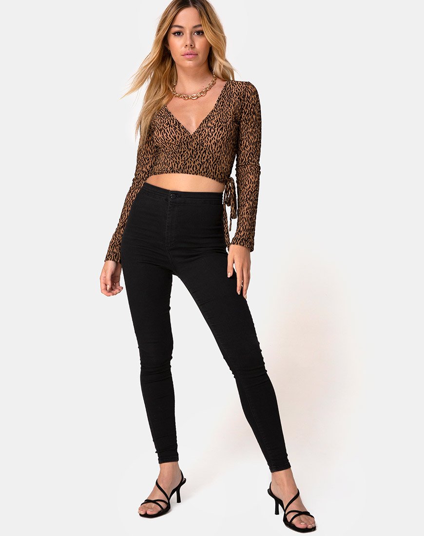 Image de Kayak Wrap Top in Animal Flock Tan Net