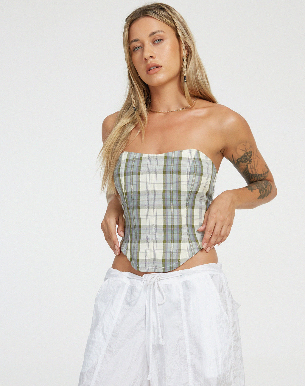 Corset Kayashi à carreaux vert et crème