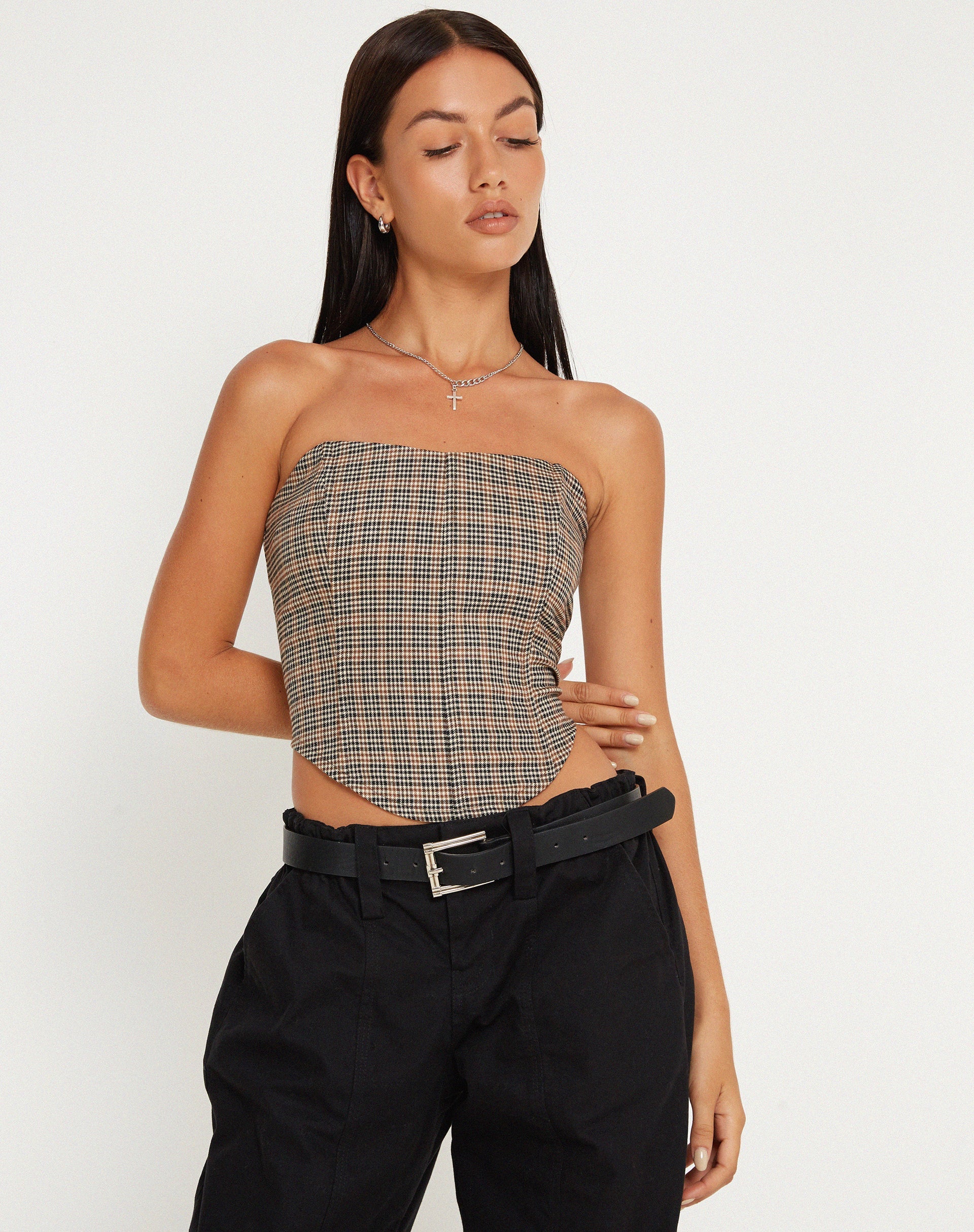 Image de Kayashi Corset Top in Micro Brown Check