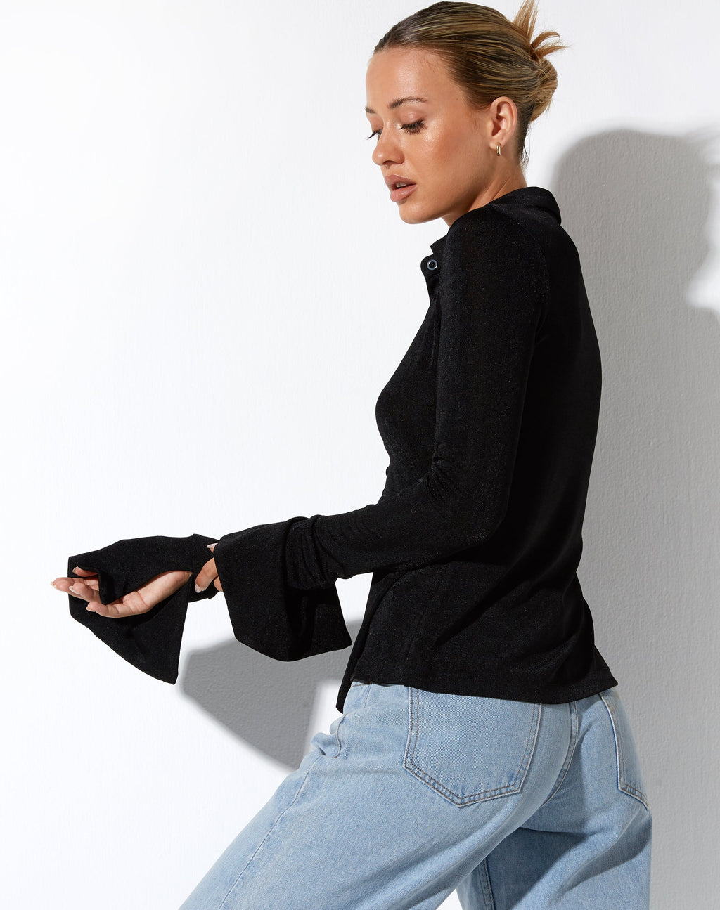 Chemise à manches longues Keani en crêpe noir
