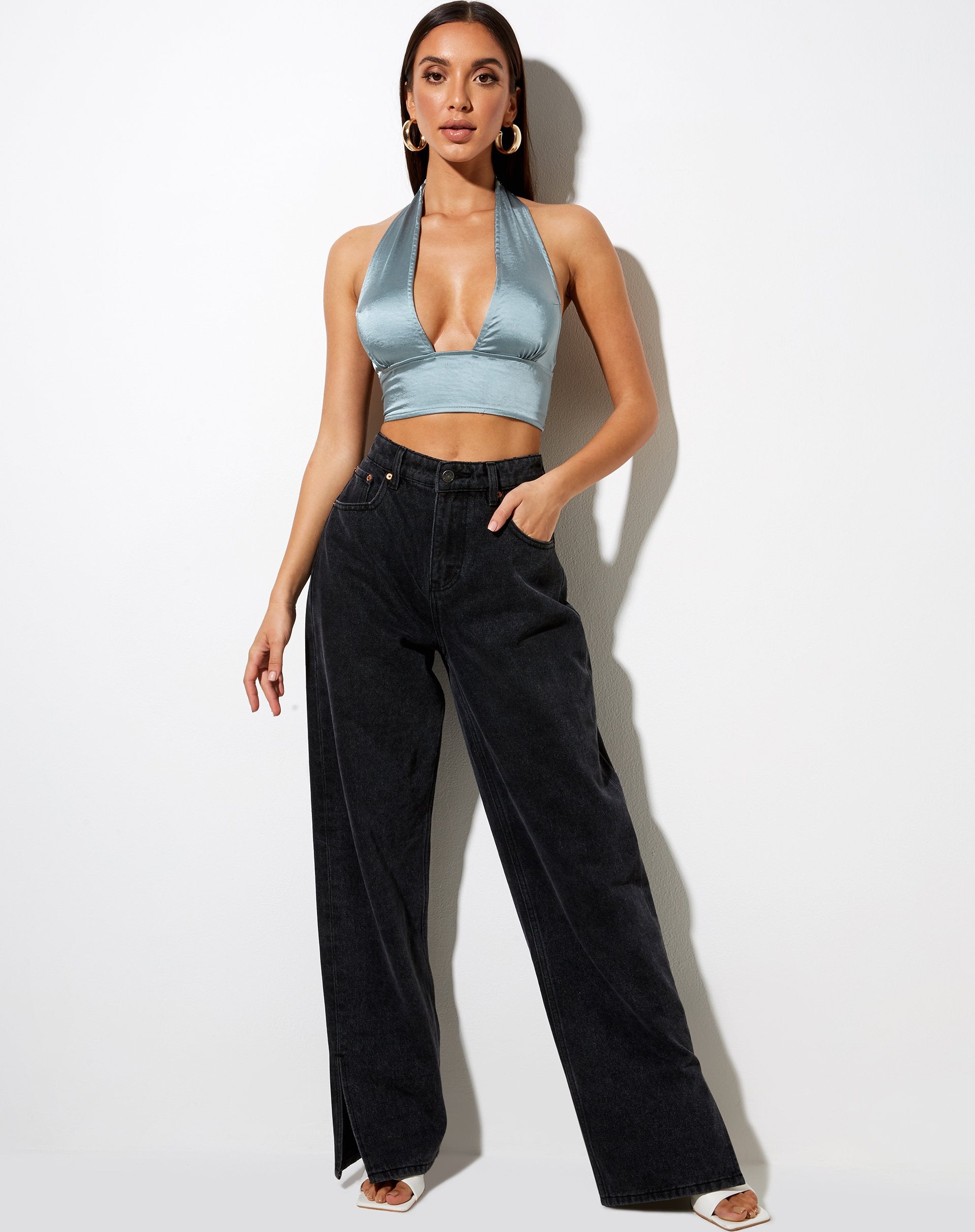 Image de Keiza Crop Top in Satin Silver Blue