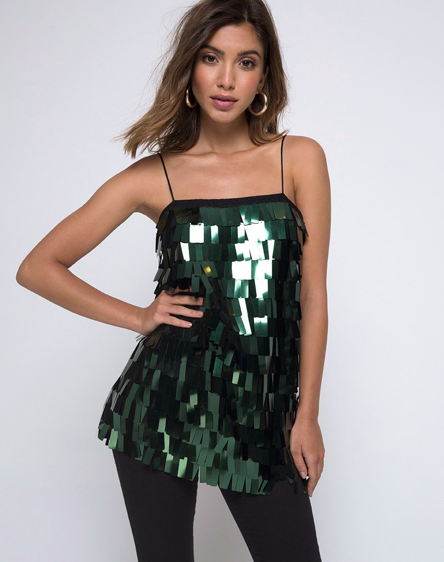 Image de Keke Long Top in Dangle Sequin Forest Green
