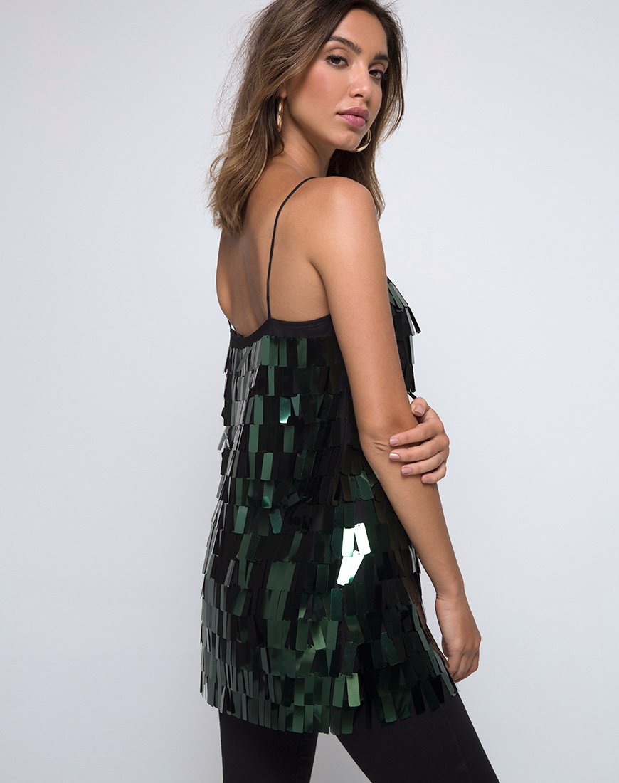 Image de Keke Long Top in Dangle Sequin Forest Green