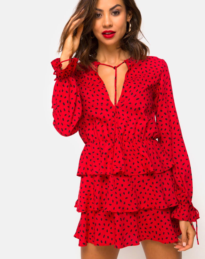 Kepsibelle - Robe en mini-points Diana rouge et noir