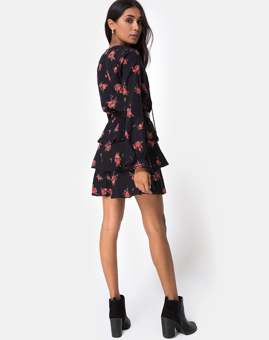 Image de Kepsibelle Robe en Soi Rose Noir et Rouge