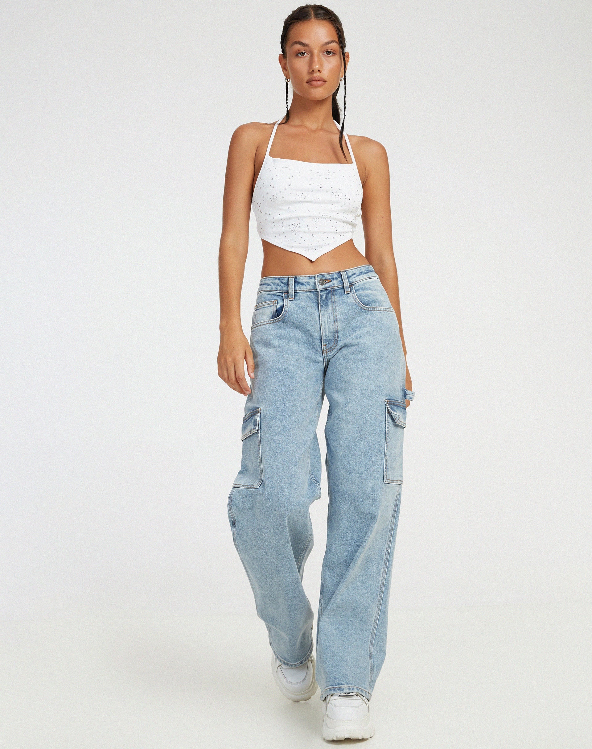 image de Ketida Crop Top in White Diamante