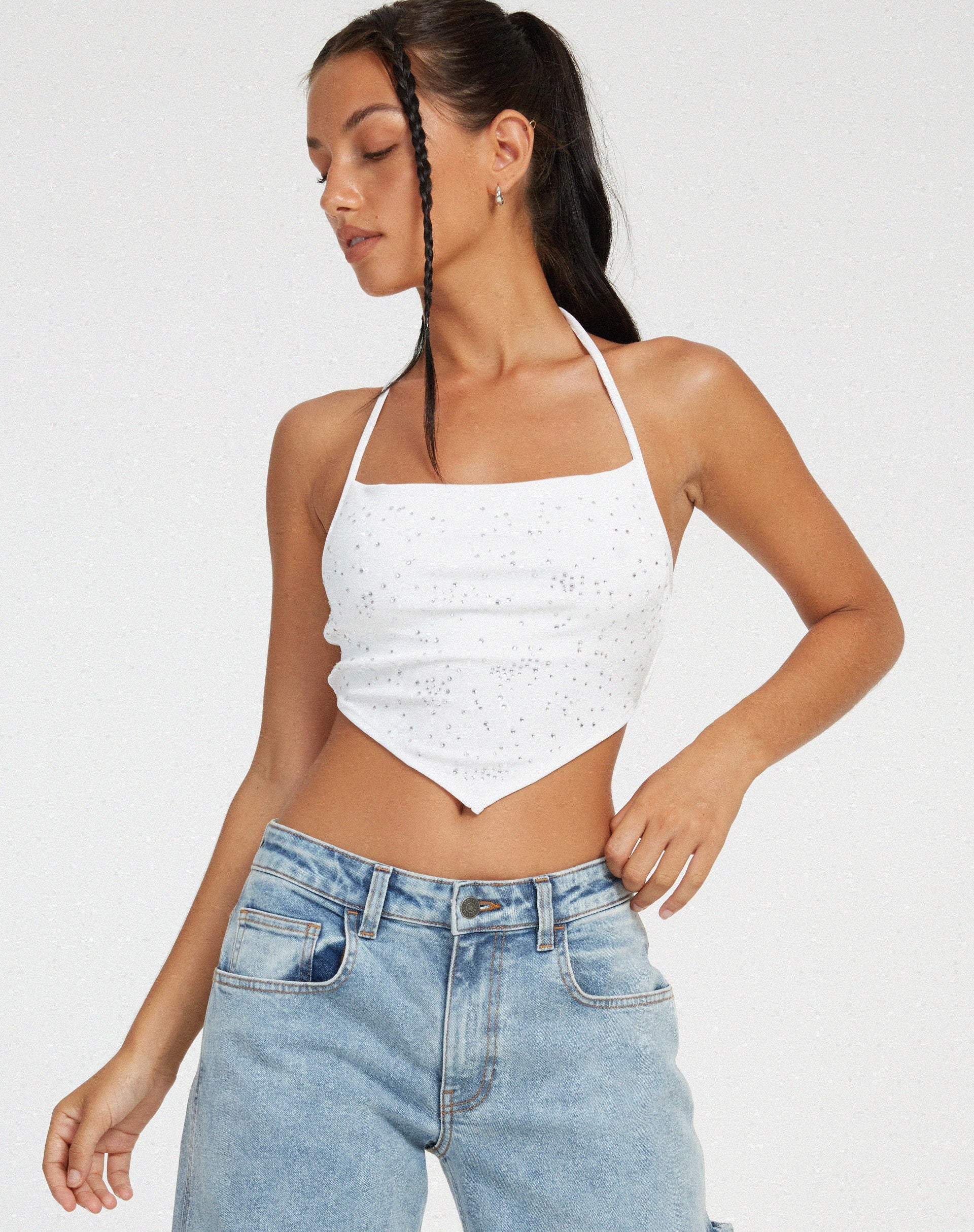 image de Ketida Crop Top in White Diamante