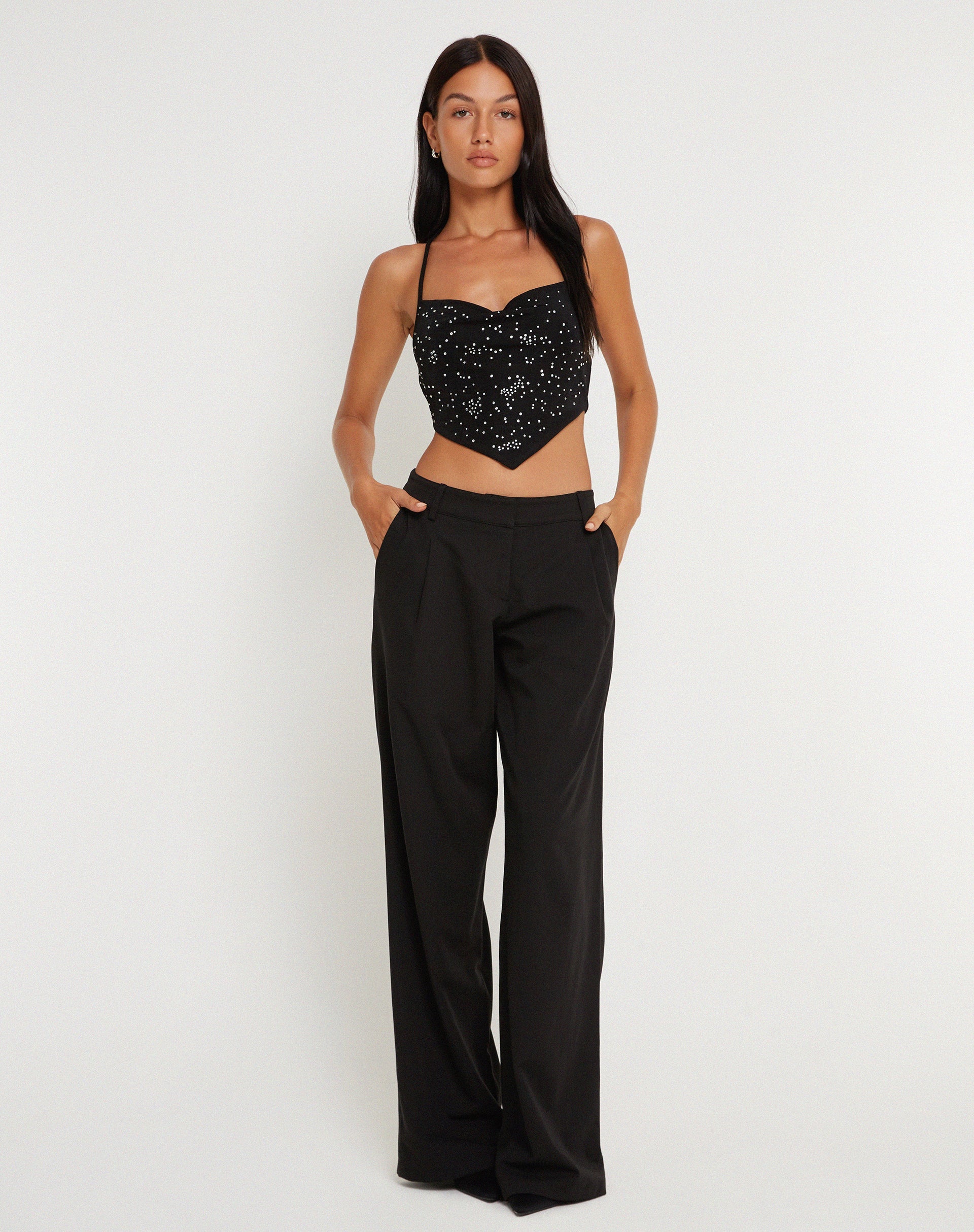 image de Ketida Halterneck Crop Top in Black Diamante