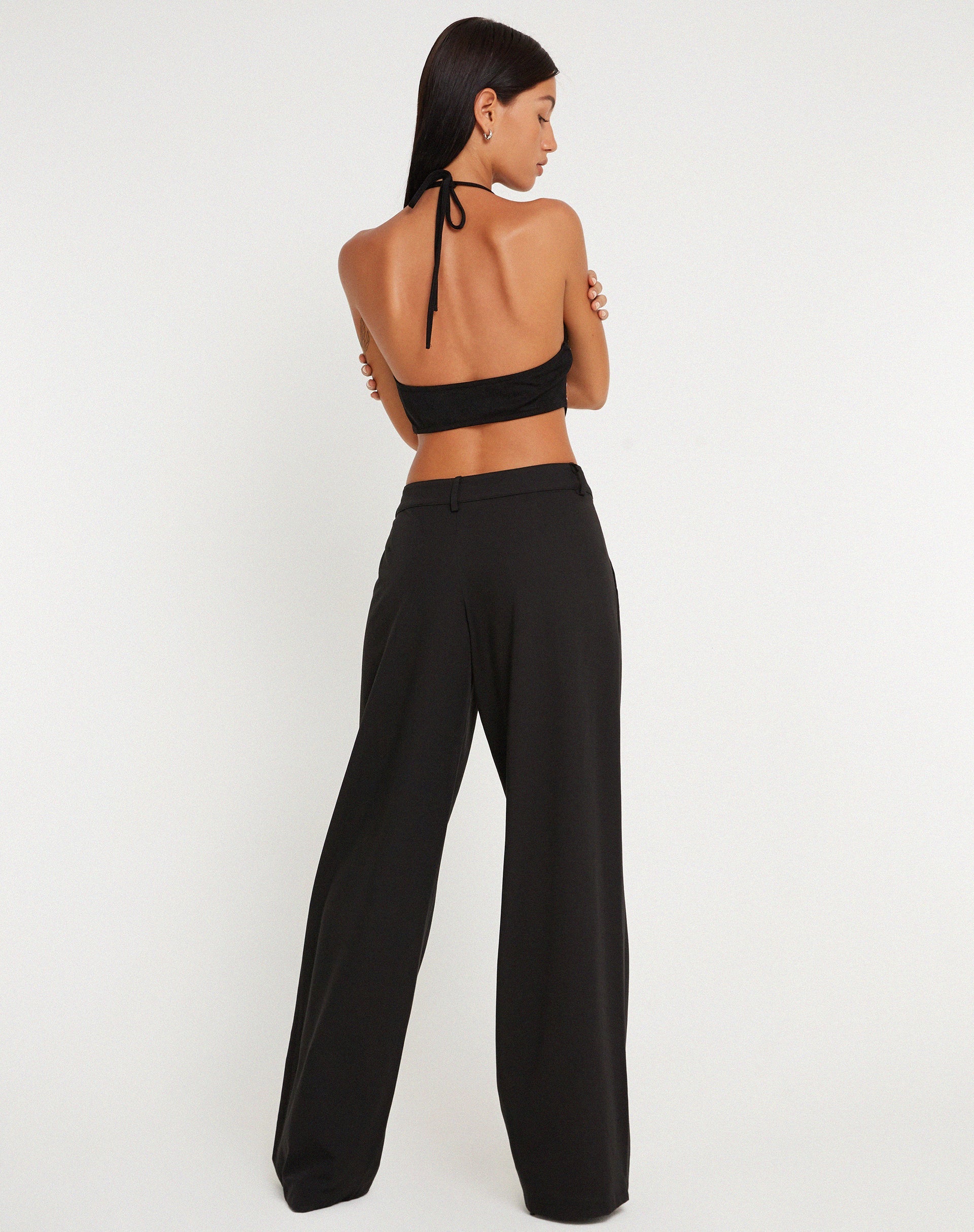 image de Ketida Halterneck Crop Top in Black Diamante