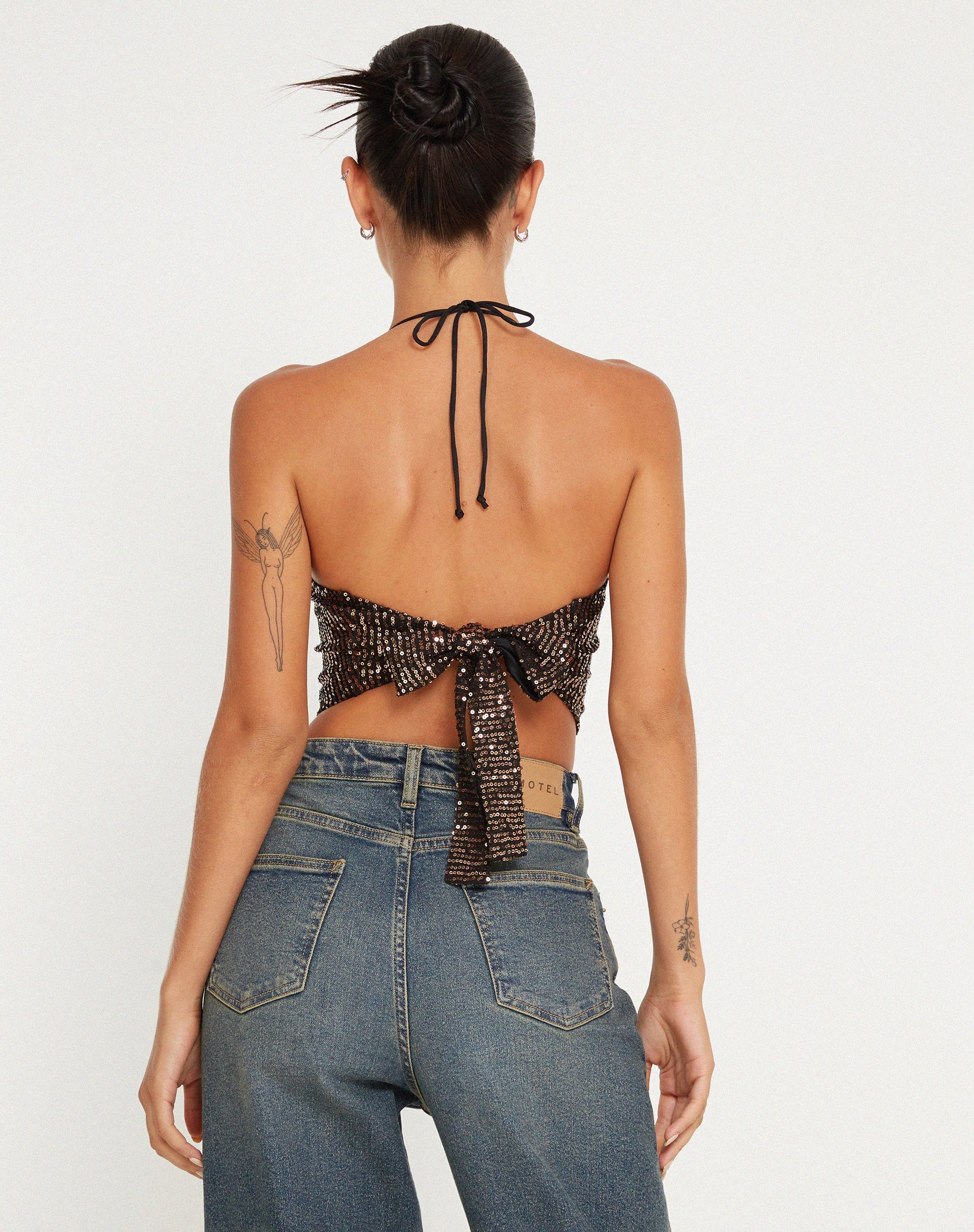 image de Ketida Crop Top in Drape Sequin Copper