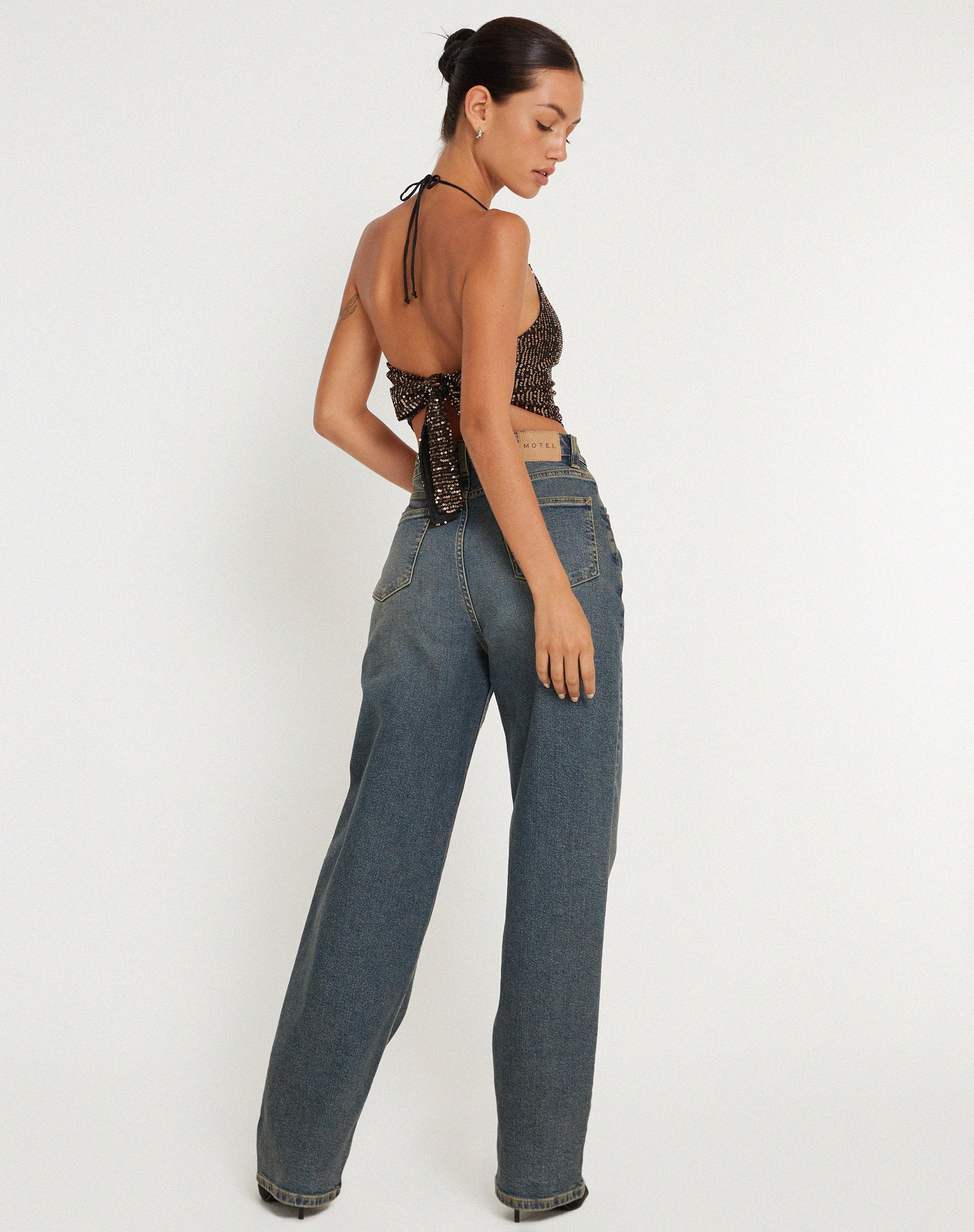 image de Ketida Crop Top in Drape Sequin Copper