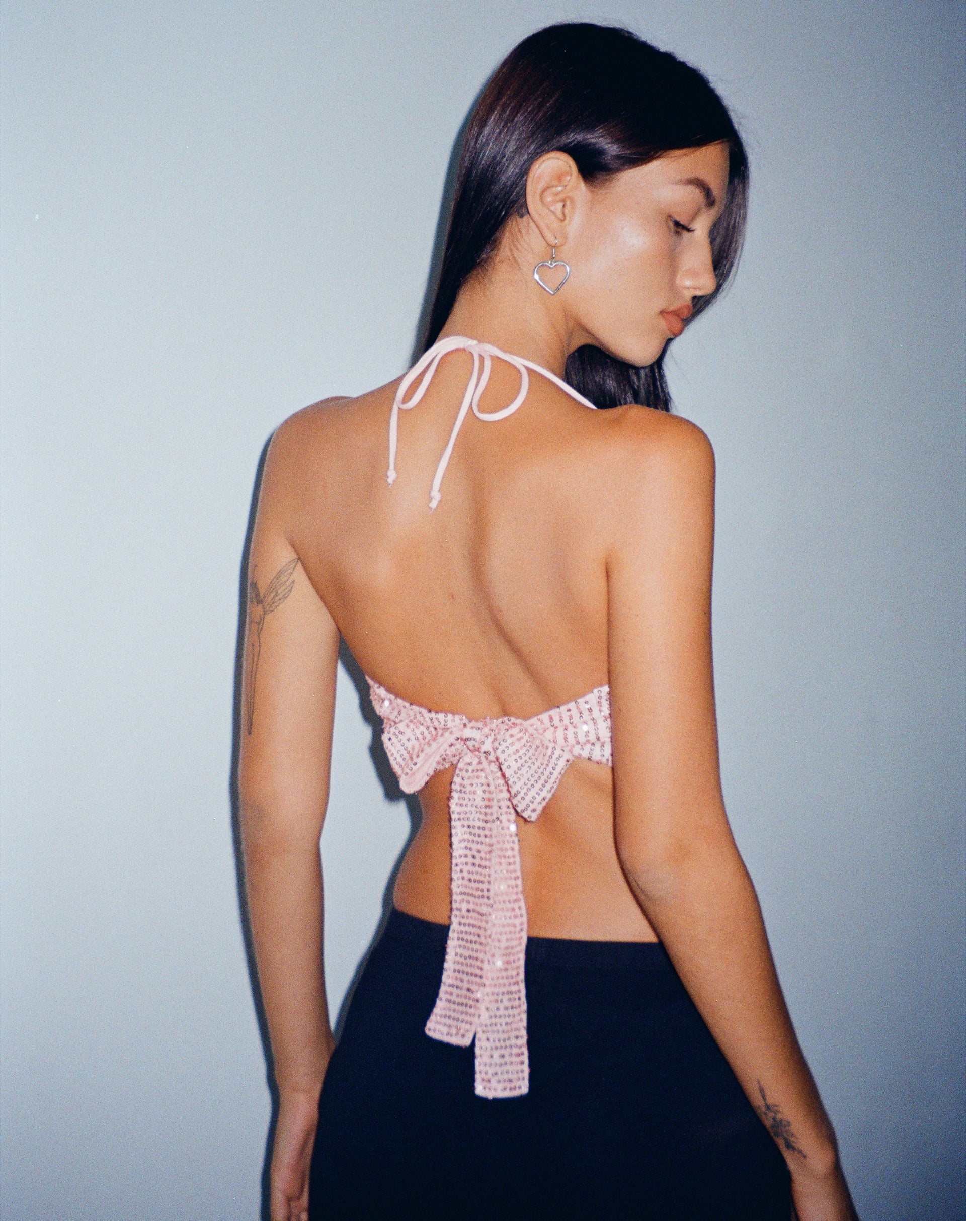 Image de Ketida Crop Top in Drape Sequin Metallic Pink