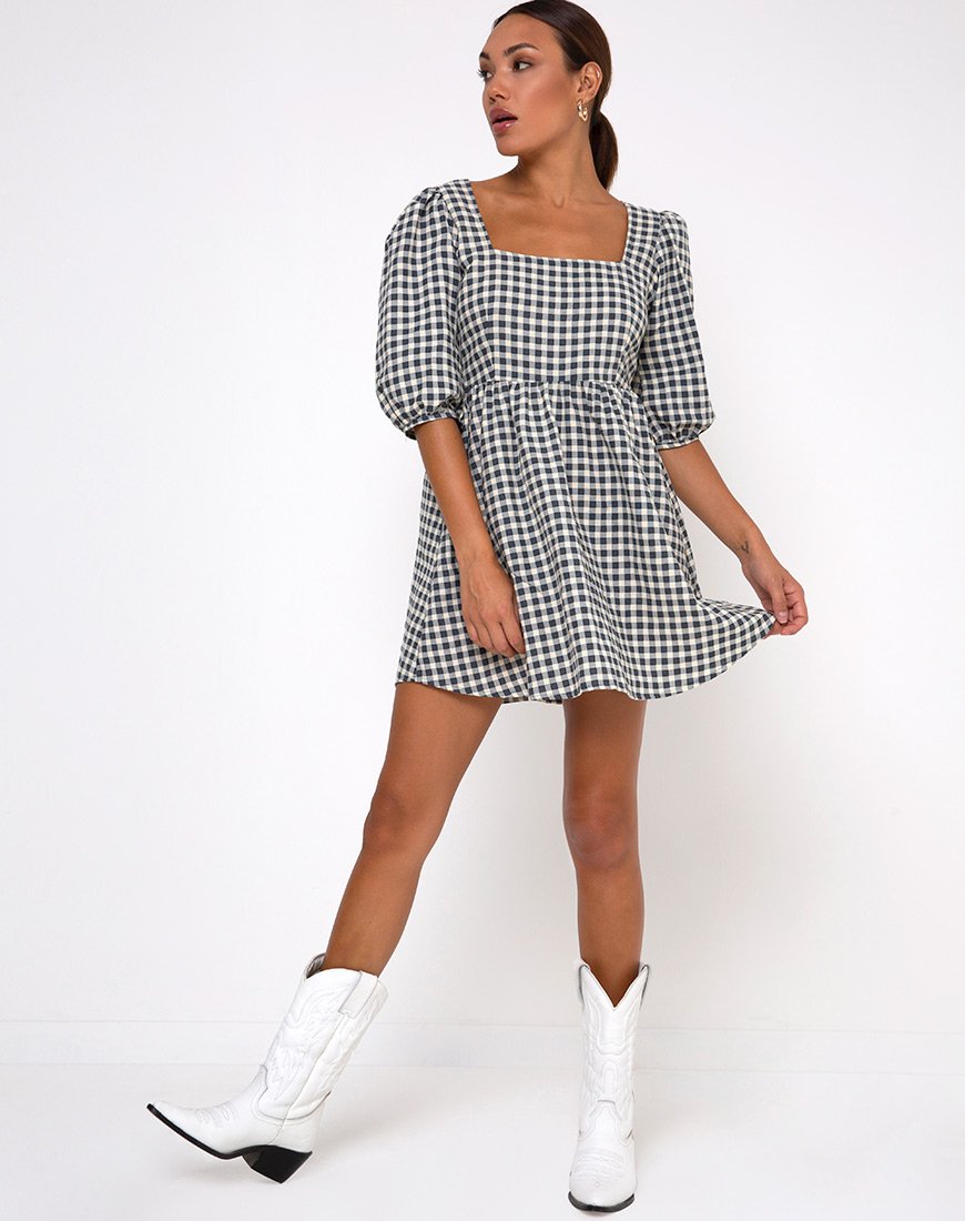 Image of Kezie Skater Dress in Gingham Cream
