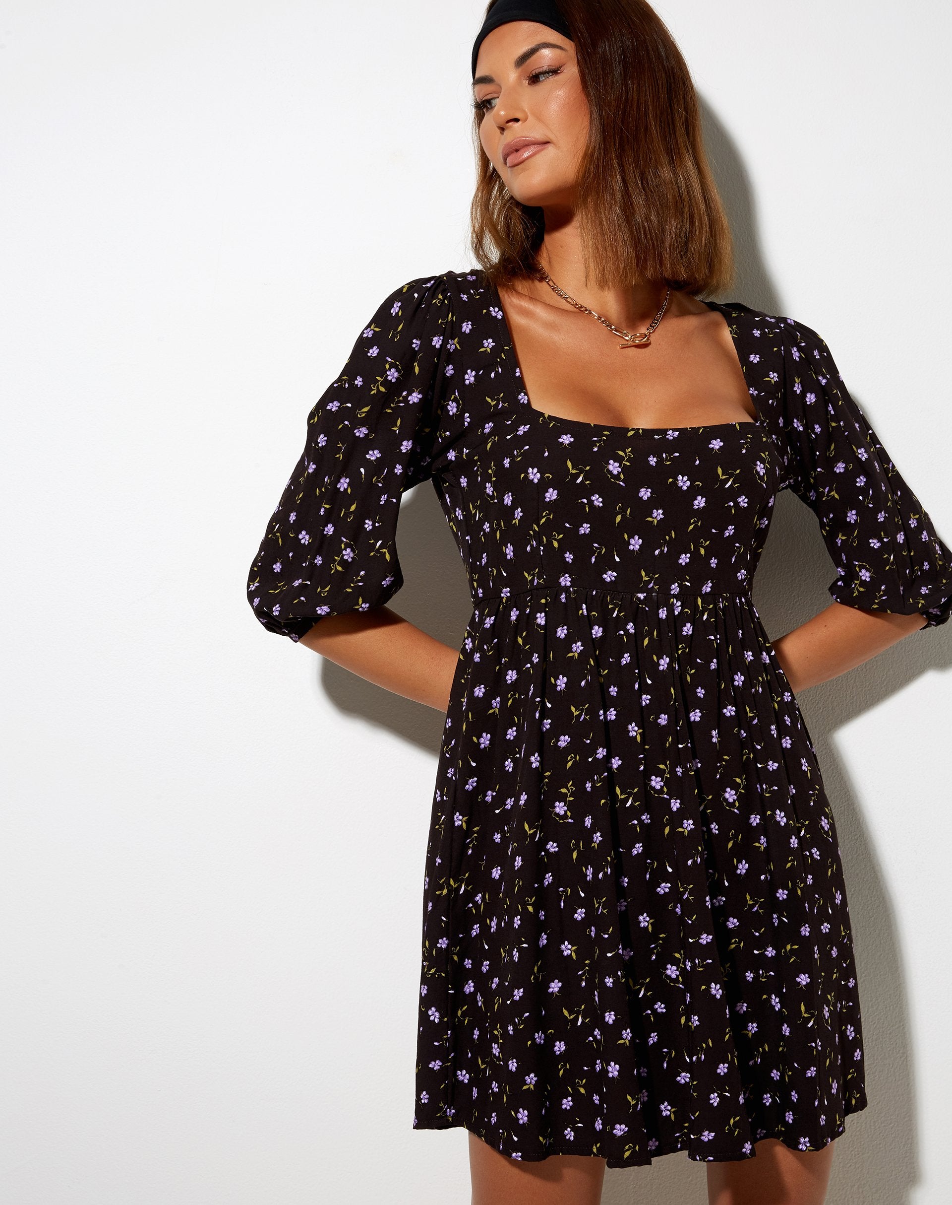 Image of Kezie Skater Dress in Pretty Petal Coffee and Purple