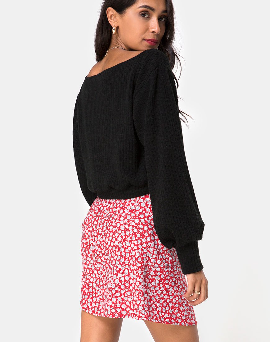 Image of Kheb A-line Skirt in Ditsy Rose Red and Silver