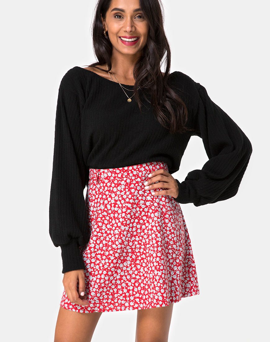 Image of Kheb A-line Skirt in Ditsy Rose Red and Silver