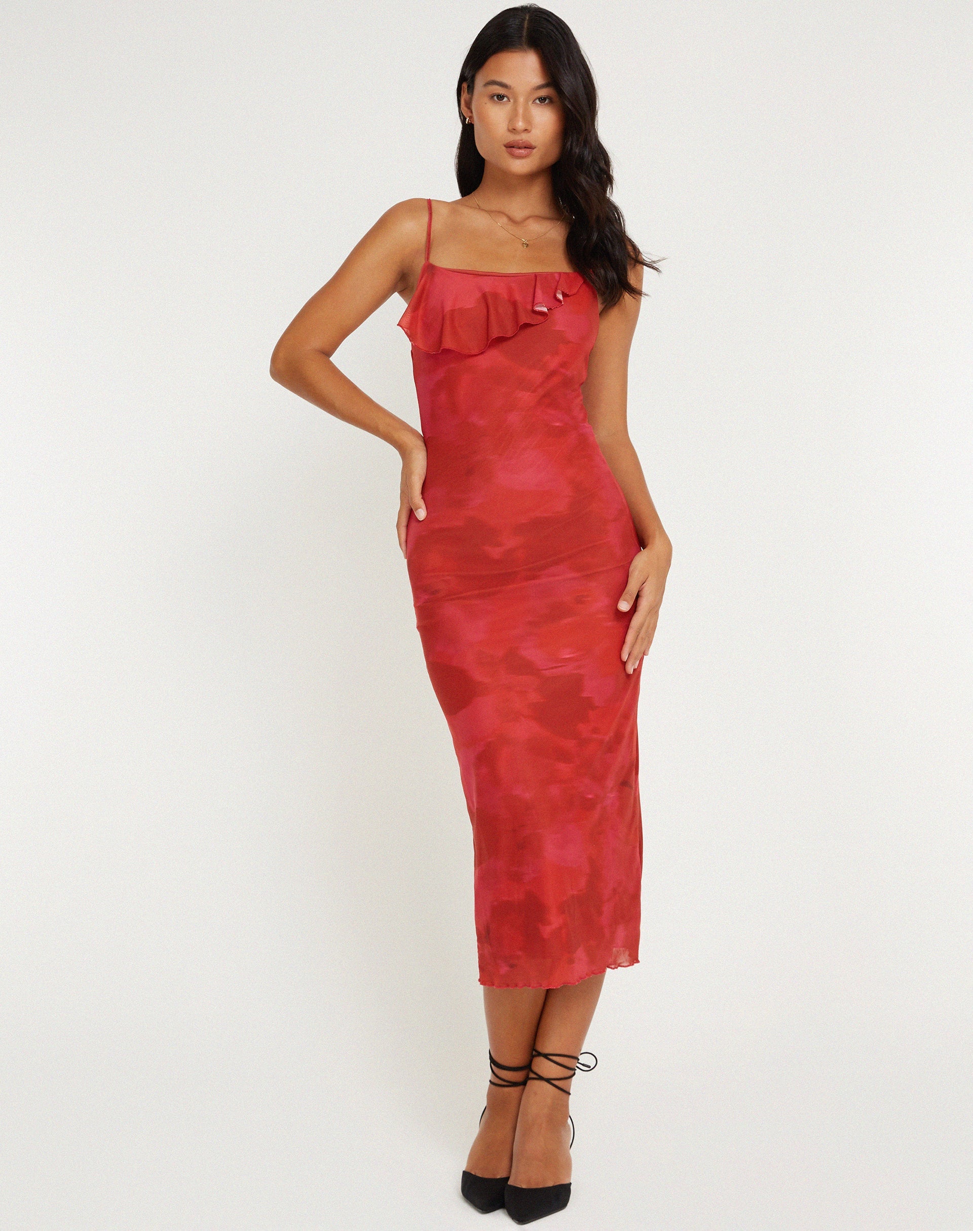Image de Kilia Midi Dress in Watercolour Floral Red
