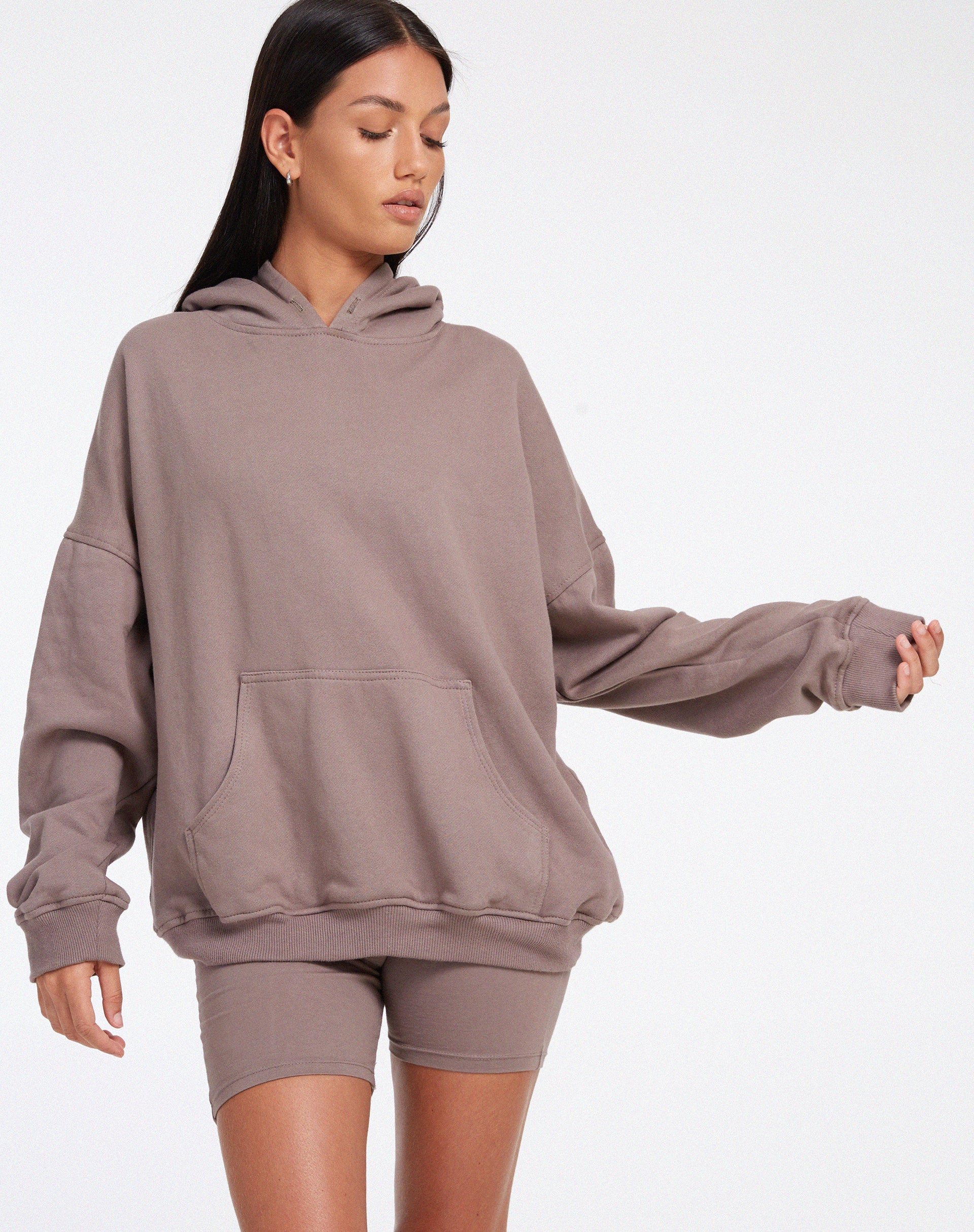 Image de Sweat à capuche surdimensionné en laine polaire bois de cerf