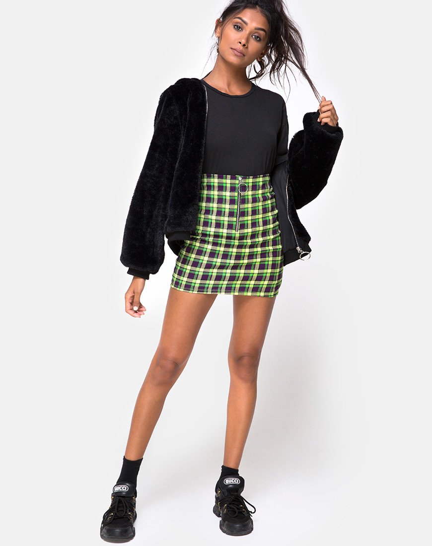 Image of Kimber Bodycon skirt in Green and Purple Check