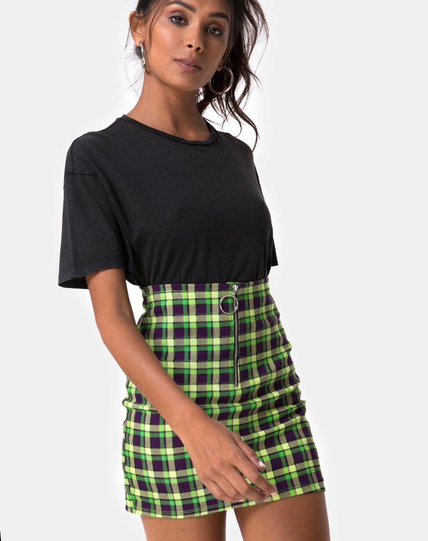 Jupe bodycon Kimber à carreaux verts et violets