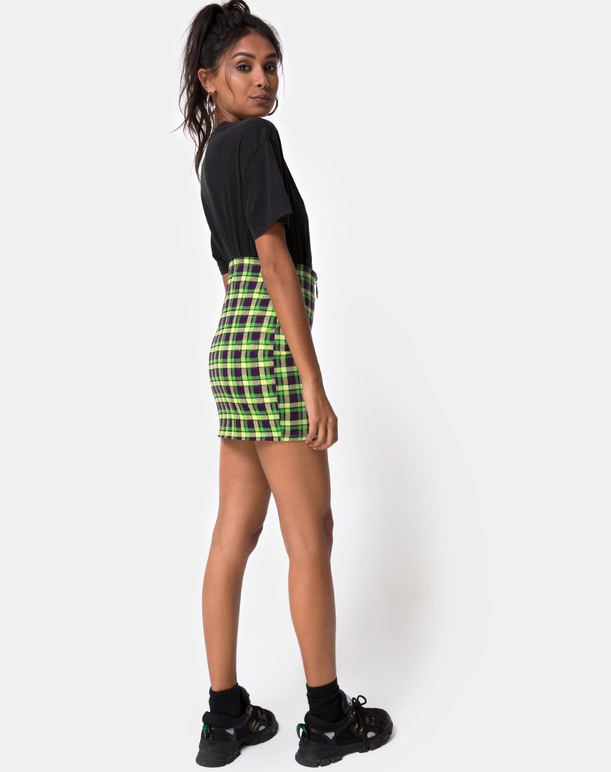 Image of Kimber Bodycon skirt in Green and Purple Check
