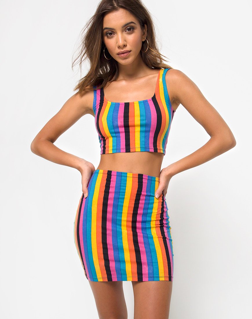 Image of Kimmy Bodycon Skirt in New Vertical Mixed Stripe