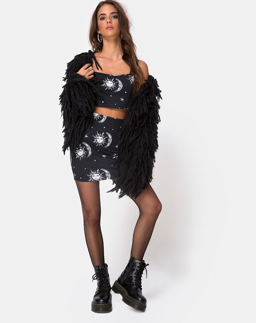 Image de Kimmy Bodycon Skirt in Sun Moon Stars BW