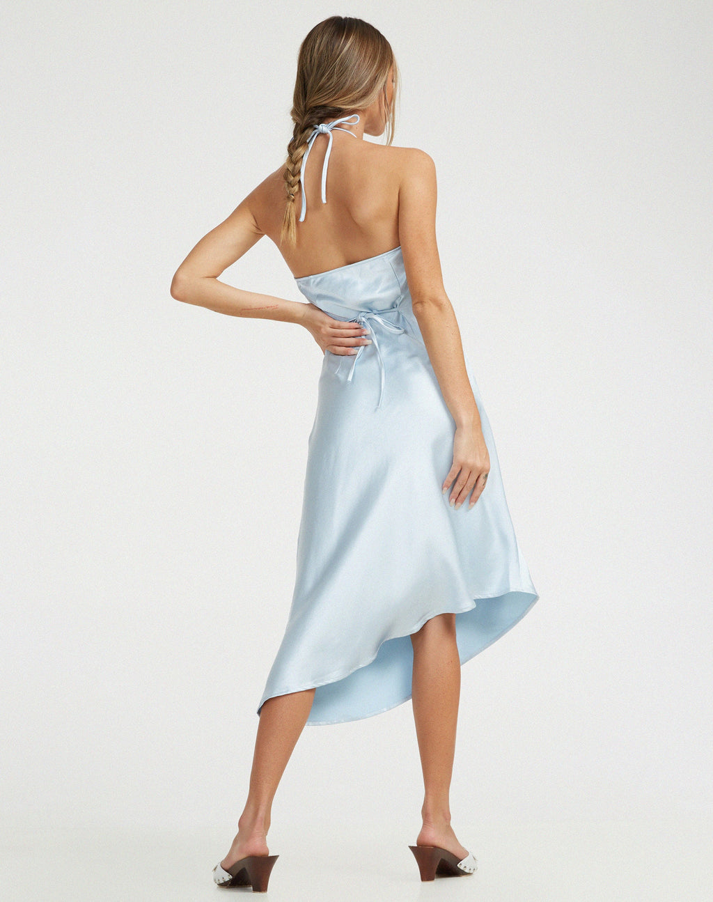 Kimora Midi Dress in Satin Ice Blue