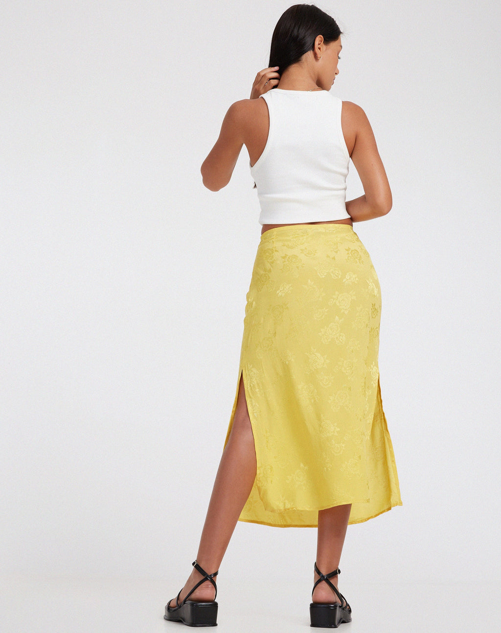 Jupe midi Kindra en satin rose Sunshine Yellow