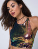 Image de Kingsley Crop Top in Fishcale Sequin Pink Oil
