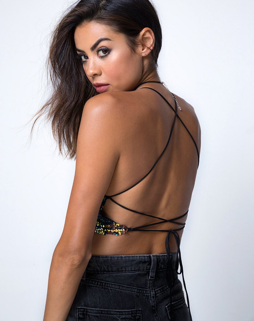 Image de Kingsley Crop Top in Fishcale Sequin Pink Oil