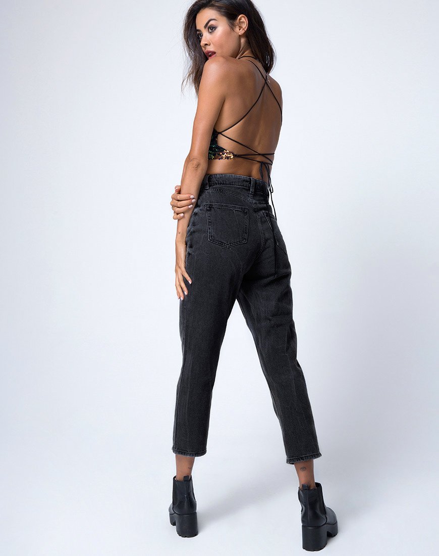 Image de Kingsley Crop Top in Fishcale Sequin Pink Oil