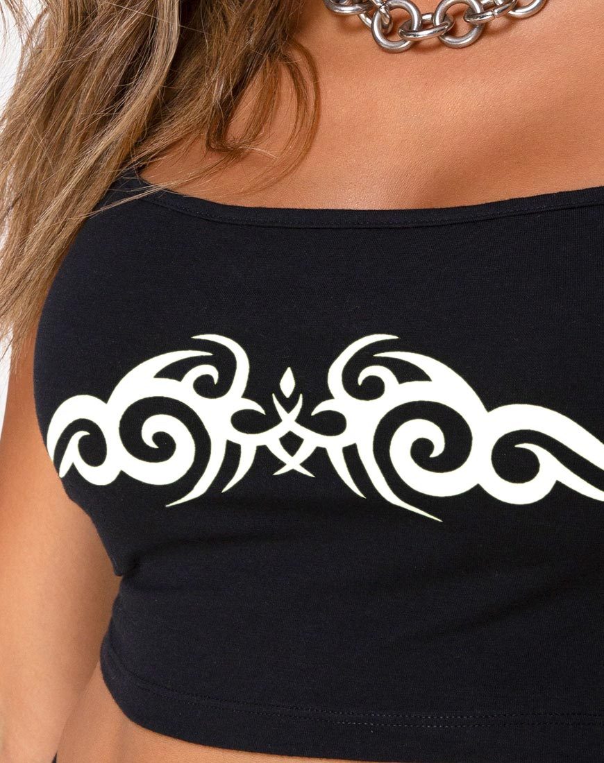 Image of Kini Crop Top in Black with White Tribal Placement