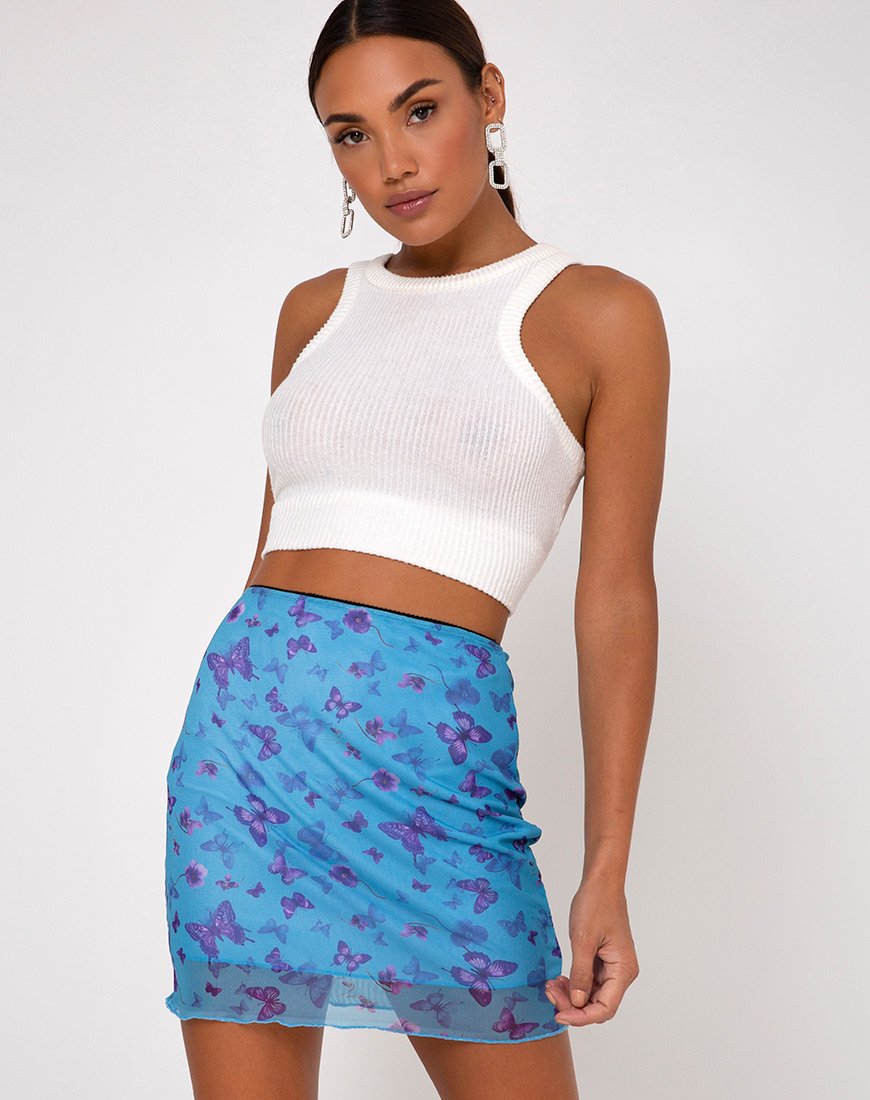 Image de la mini-jupe Kinnie en maille Butterfly Azure